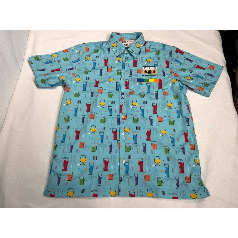 Bell’s Brewery Button Up Shirt Men Large Craft Beer Glass Print - Picture 5 of 13